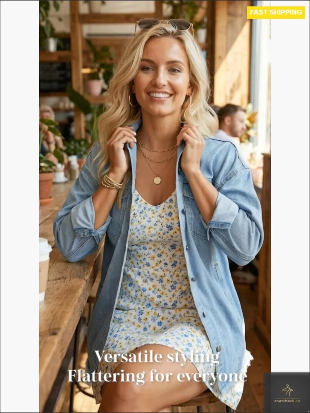 Oversized Denim Jacket Casual Long Sleeve Distressed Button Down